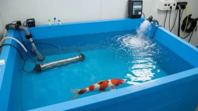 Ilustrasi gambar ikan koi sedang dikarantina karena sakit